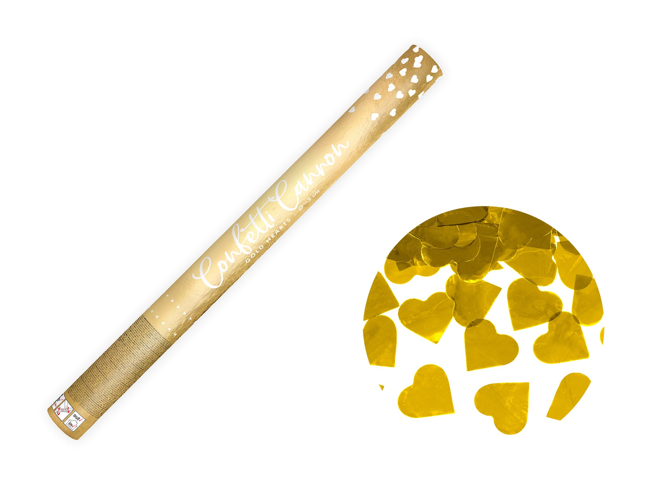 8 Stück Konfettikanone Herzen Gold 60cm - Reichweite 5-8m - Konfetti Launcher Hochzeit Brautpaar Regen Metallisch Druckluft - Geburtstag oder Silvester - Zenda Club