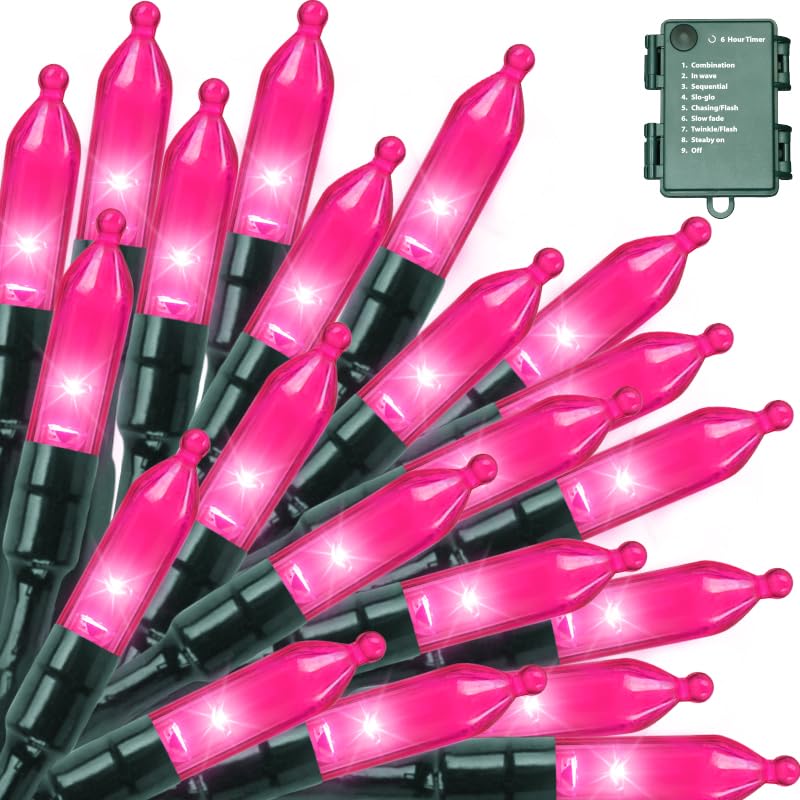 LAMPHOME 50 LED Valentine's Day String Lights, 16 FT Pink Mini String Light with 9 Modes & 6 Hour Timer, Waterproof Battery Operated for Indoor
