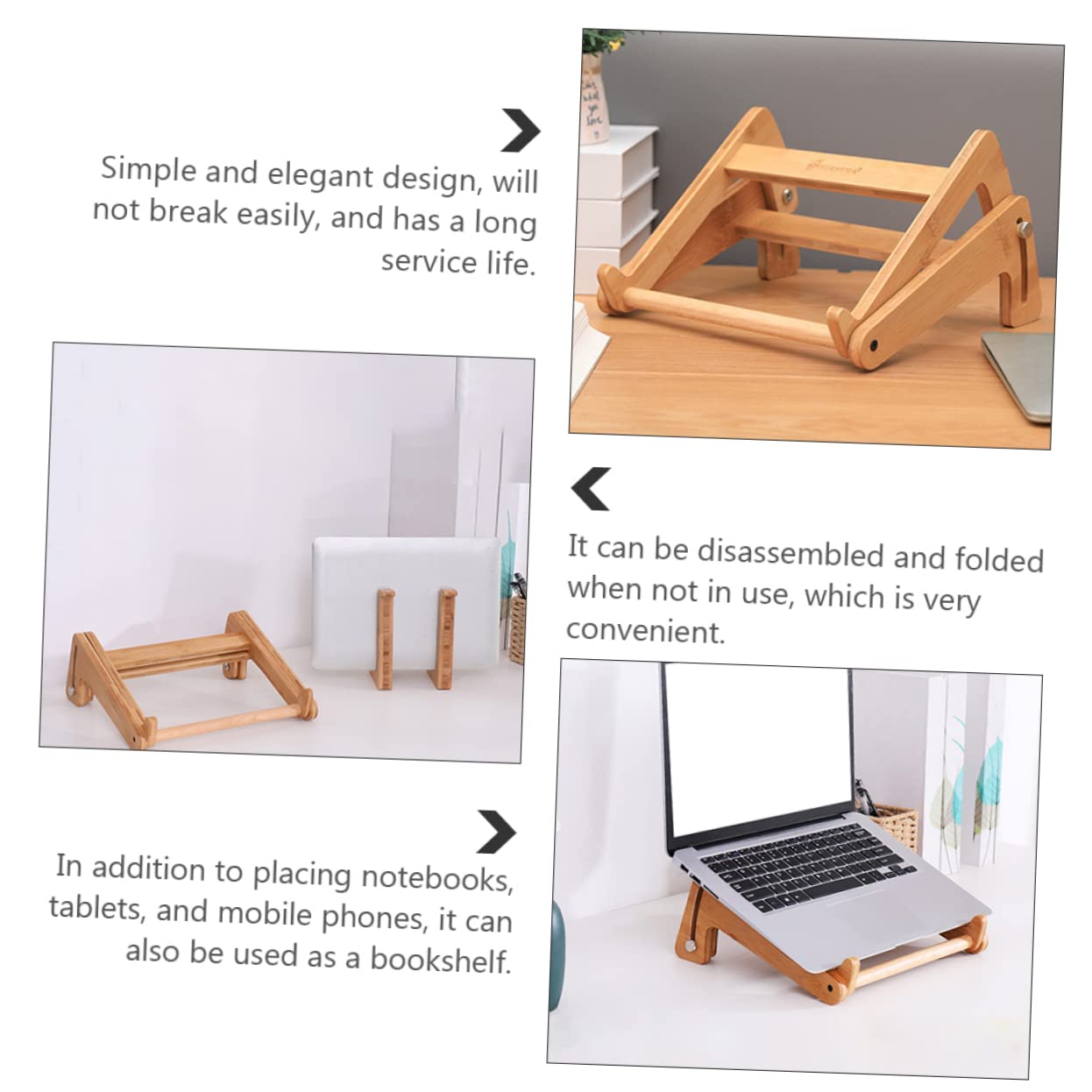 SHINEOFI Supporto per Laptop Stand Multifunzionale in Legno Regolabile Pieghevole Porta Computer Portatile Elegante in Phyllostachys Pubescens per Tablet, per Scaffali