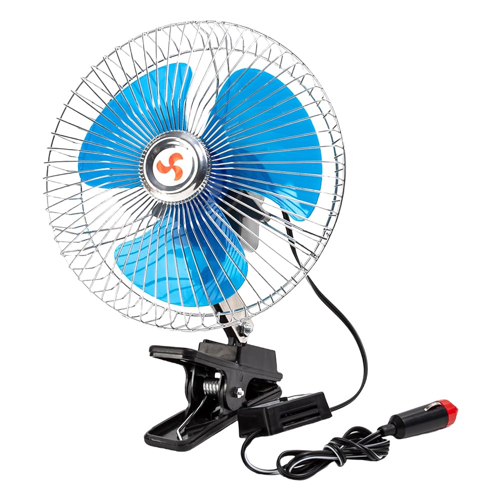Starnearby Ventilateur de Voiture 6 Pouces 12V/24V, Mini Ventilateur de Refroidissement Voiture à Pince, 2 Vitesses Réglable, Ventilateur de Voiture Allume Cigare pour Camion, SUV, RV