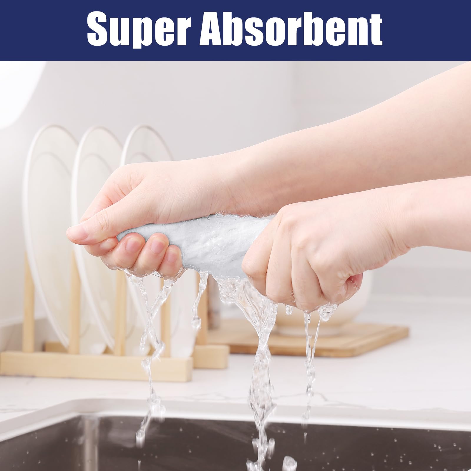 Homaxy Paños de cocina de microfibra de alta calidad, 12 x 12 pulgadas, ultra absorbentes y de color sólido, para cocina, paño de cocina de secado rápido para lavar platos, paquete de 12, color blanco