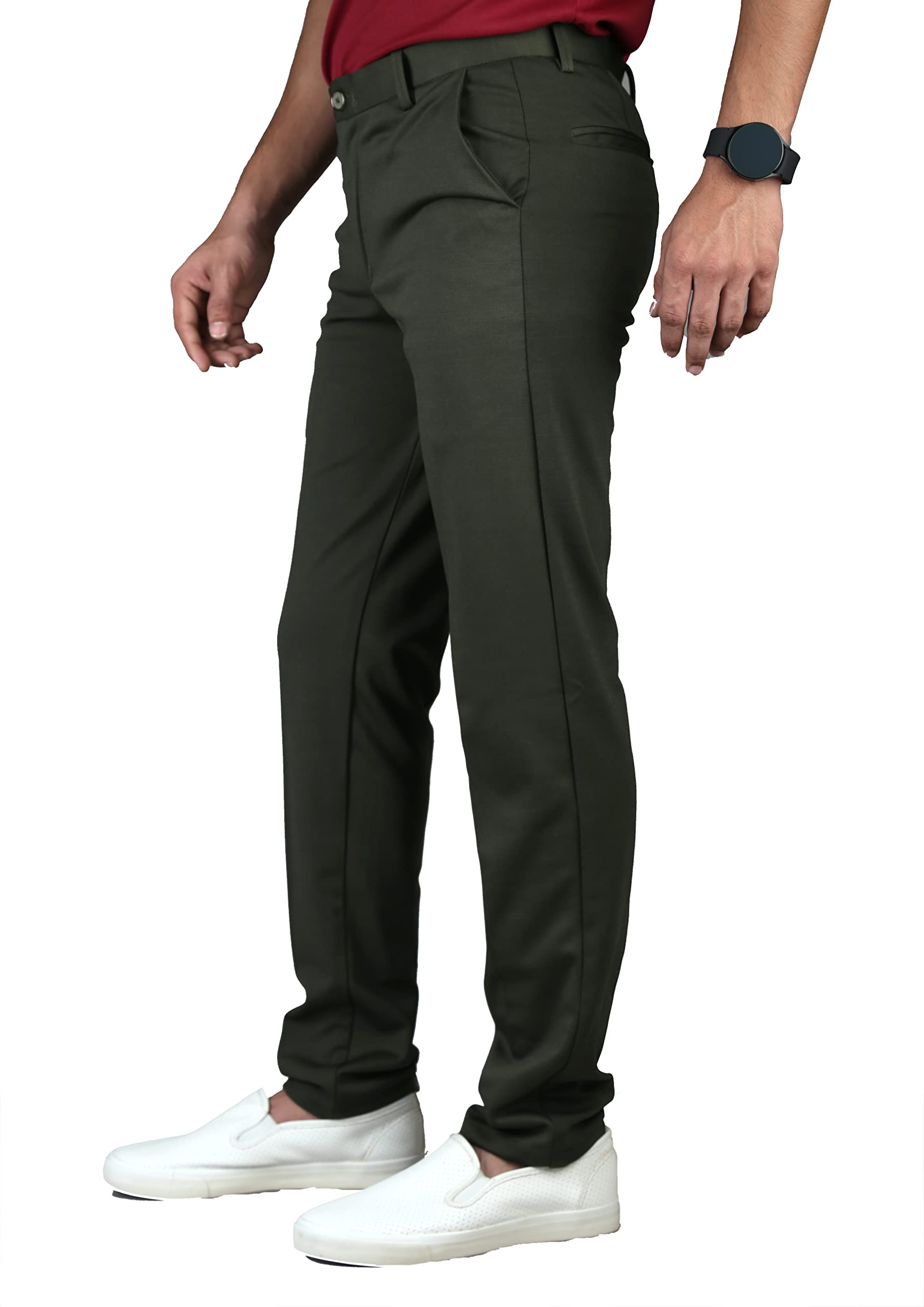 Nextstar London Men's Lycra Blend Regular fit Solid Formal Pant (Dark Green)