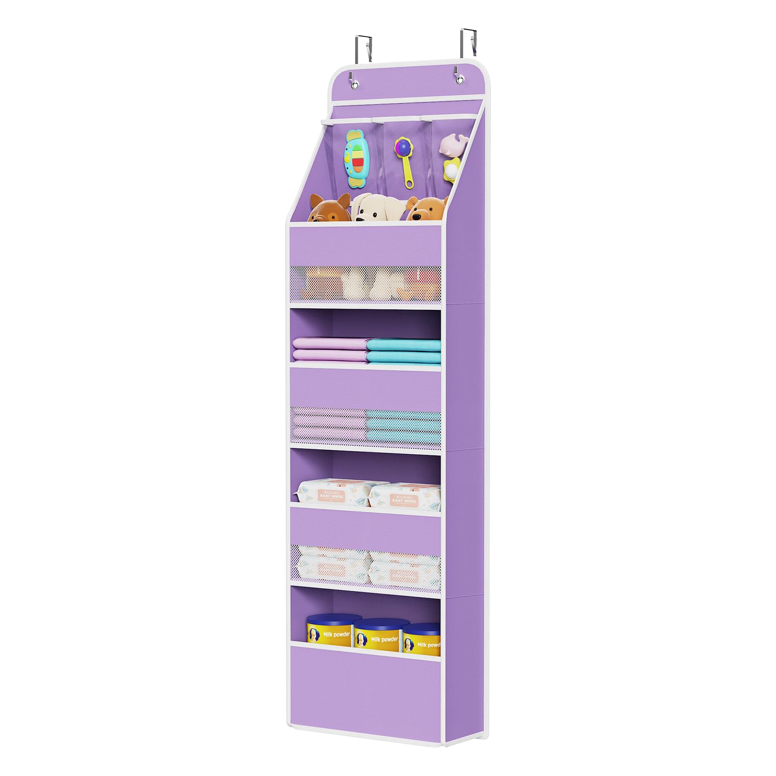 Univivi Tür-Organizer für Kinderzimmer, über der Tür, Baby-Aufbewahrung mit 4 großen Taschen und 3 kleinen PVC-Taschen für Kosmetik, Spielzeug und