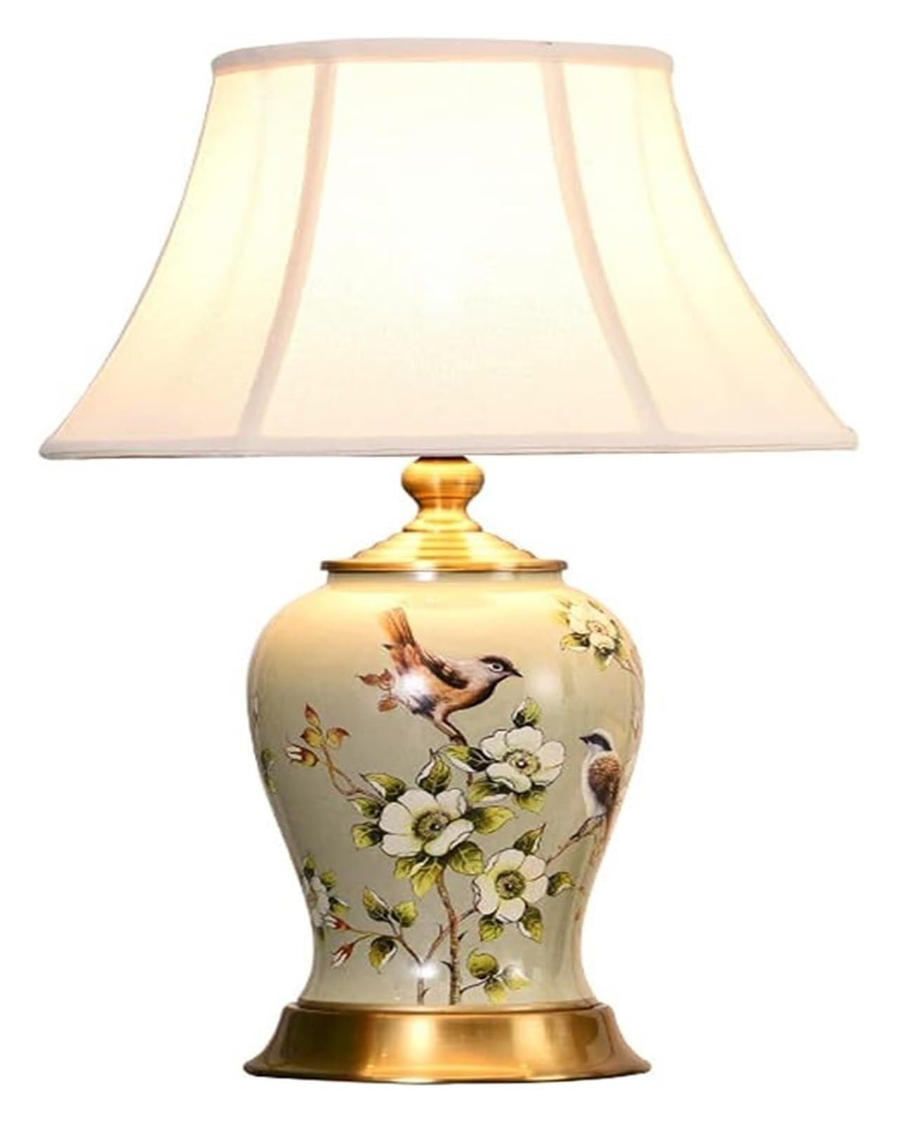 HYHDDM Oriental Hand-Painted Flower Bird Glazed Table Lamp, Elegant Ceramic Nightstand Lamp for Home Bedroom Decor
