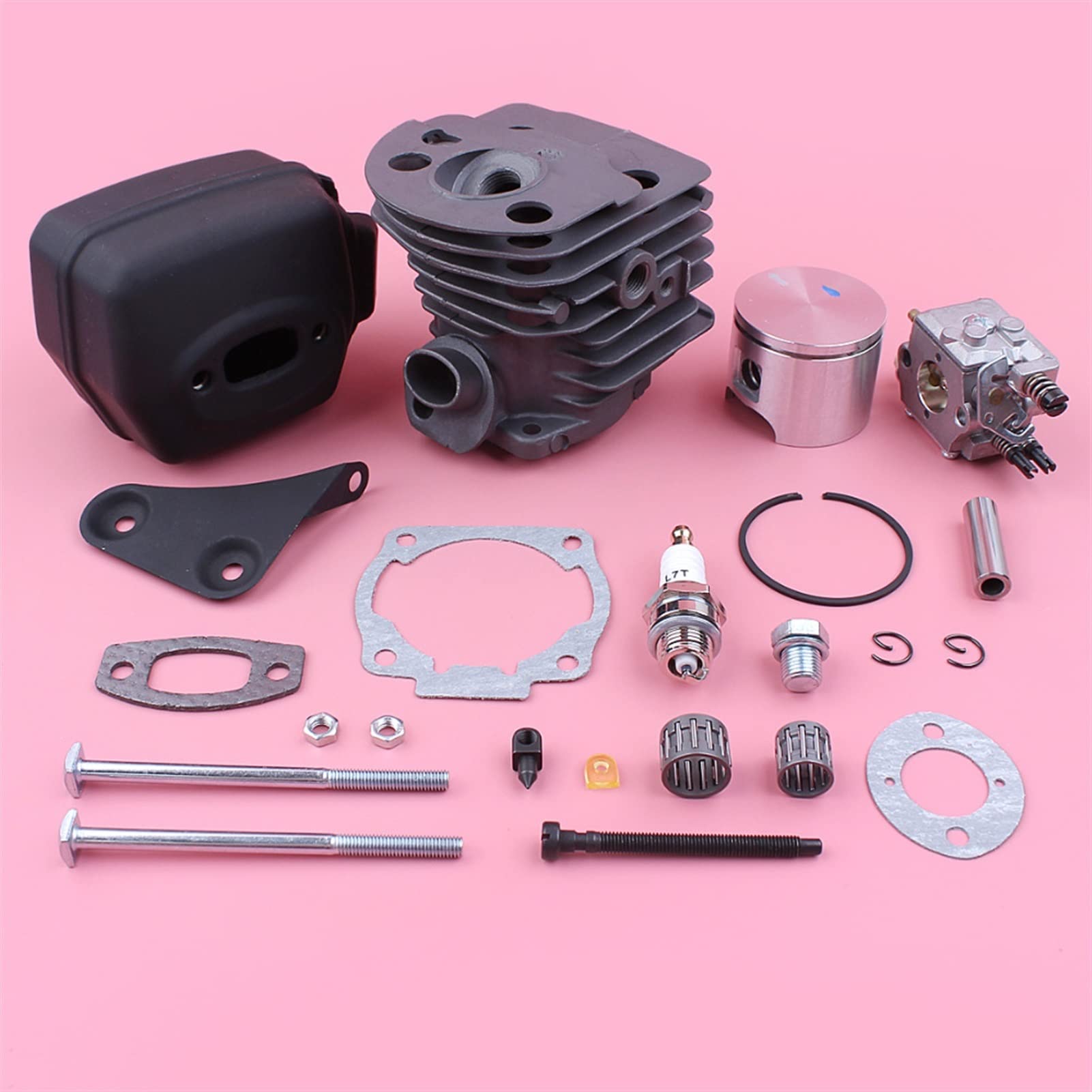 Kit de carburador del pistón de cilindros de 46 mm ajuste for Husqvarna 55 51 Escape Muffler Soporte de la junta de la junta de la junta Rodamiento de la aguja Motosierra Reemplace la parte Kit De Jun