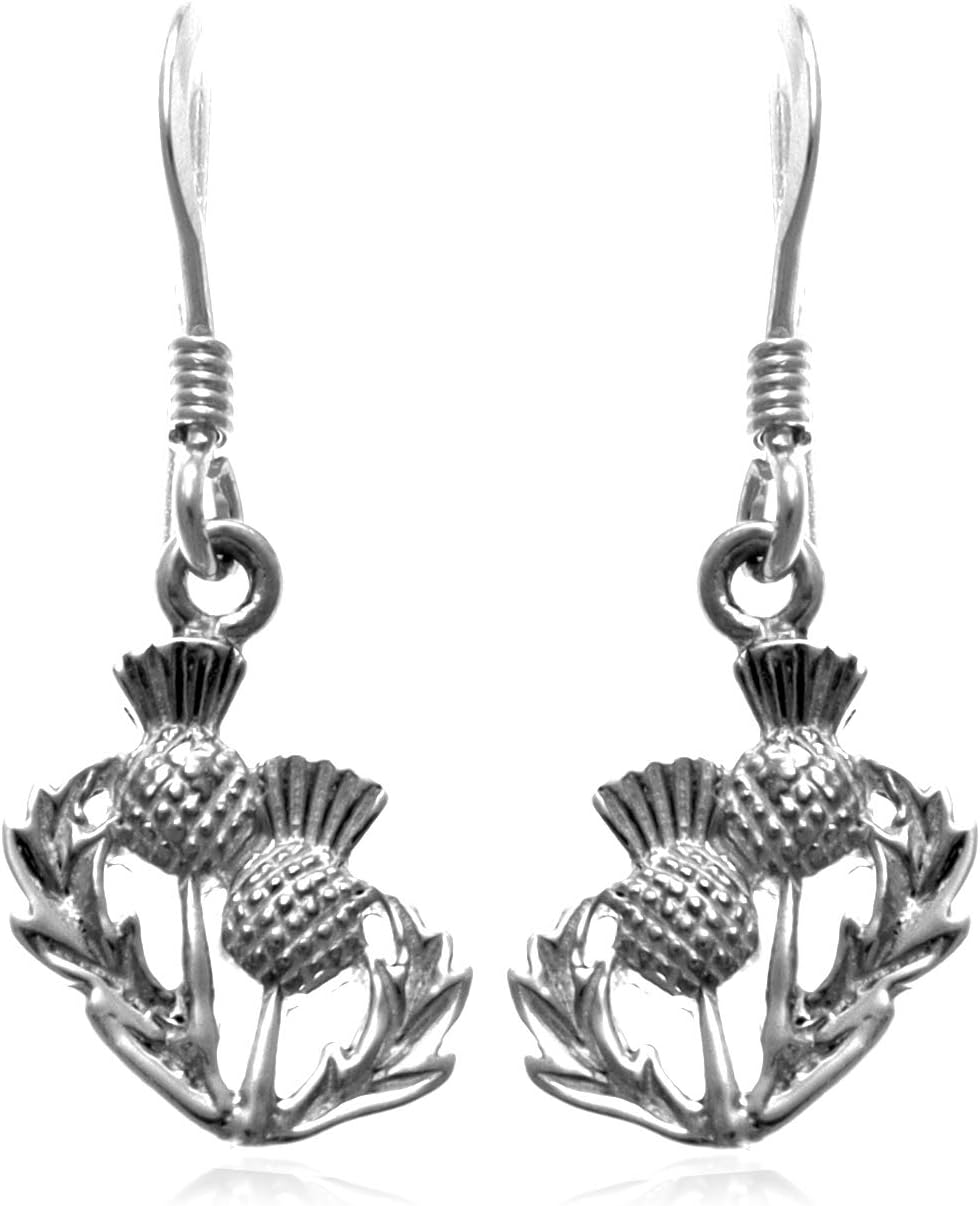 Alexander Castle 925 Sterling Silver Scottish Thistle Earrings - 12mm x 10mm Drop Earrings with Jewelry Gift Box - Scottish Gifts for Women