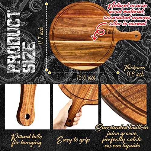 10 Pcs Bamboo Wood Cutting Board With Handle 15.4 X 11.4 Inch Bamboo Wooden Serving Board Kitchen Chopping Boards For Pizza, Bread, Cheese, Charcuterie, Fruit, Vegetables (Vintage Round Board) #TOP1