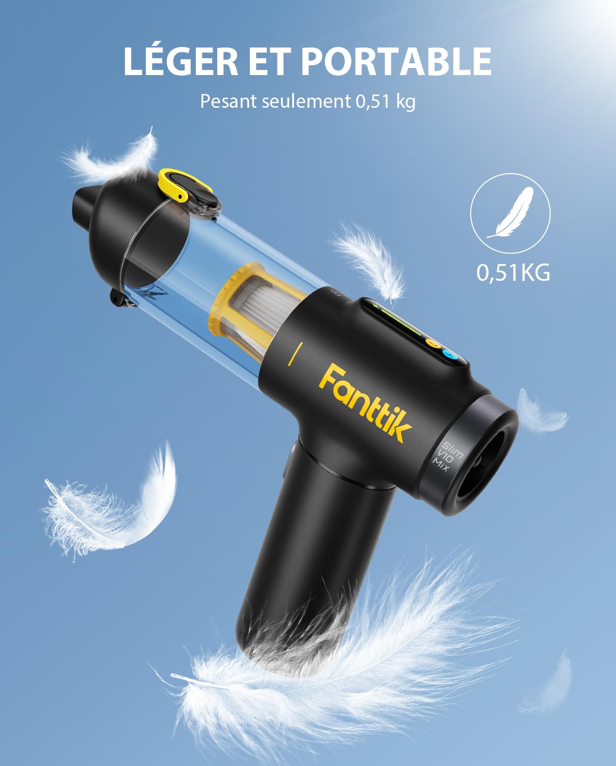 Fanttik Slim V10 Mix Aspirateur de Voiture sans Fil, aspirateur à Main 4 en 1, écran LED Intelligent, Puissance d'aspiration 16 kPa, Mini aspirateur sans Fil pour Voiture et Bureau