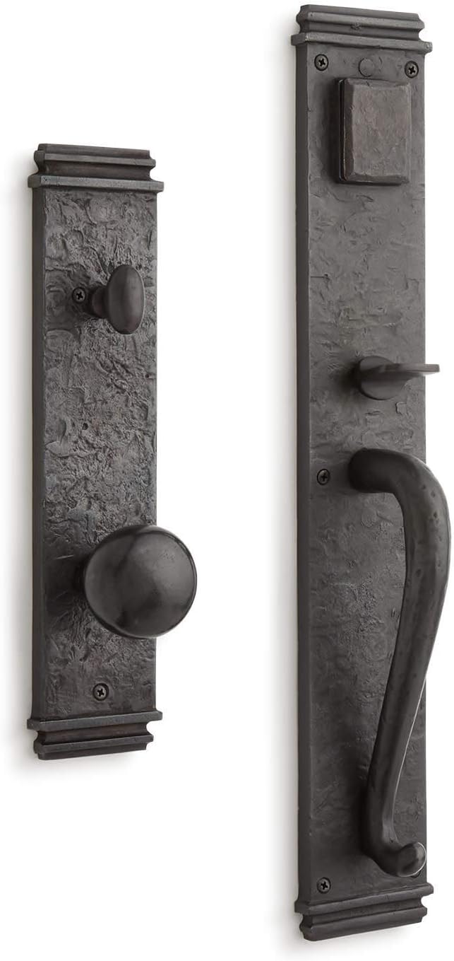 Signature Hardware 441464 Griggs Solid Bronze Full Plate Keyed Entry Single Cylinder Door Handleset with Interior Knob and 2-3/8" Backset