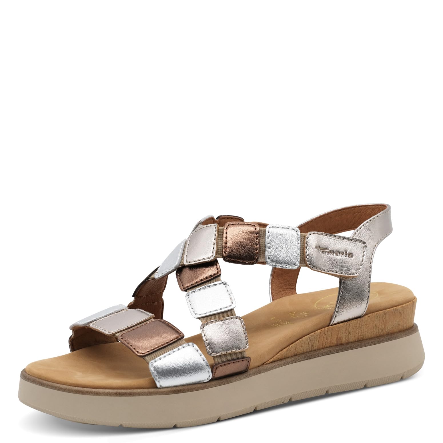Tamaris Comfort Women’s Flat Leather Sandals Summer, Metallic Comb, 6,5 UK