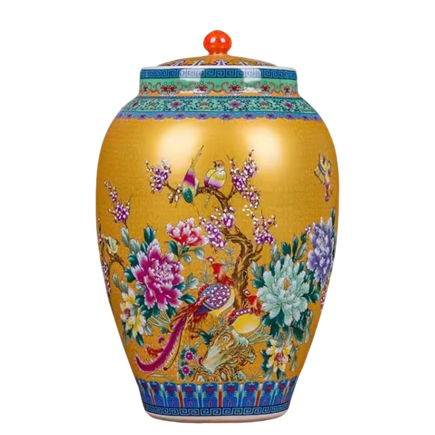 Ceramiczne Wiadro Na Ryż W Chińskim Stylu 10/15/25 Kg Z Pokrywką, Wytrzymały Dozownik Do Przechowywania Ziarna, Wielofunkcyjny Słoik Fasolę, Kukurydzę, Herbatę, Organizacji Kuchni(E,25kg)