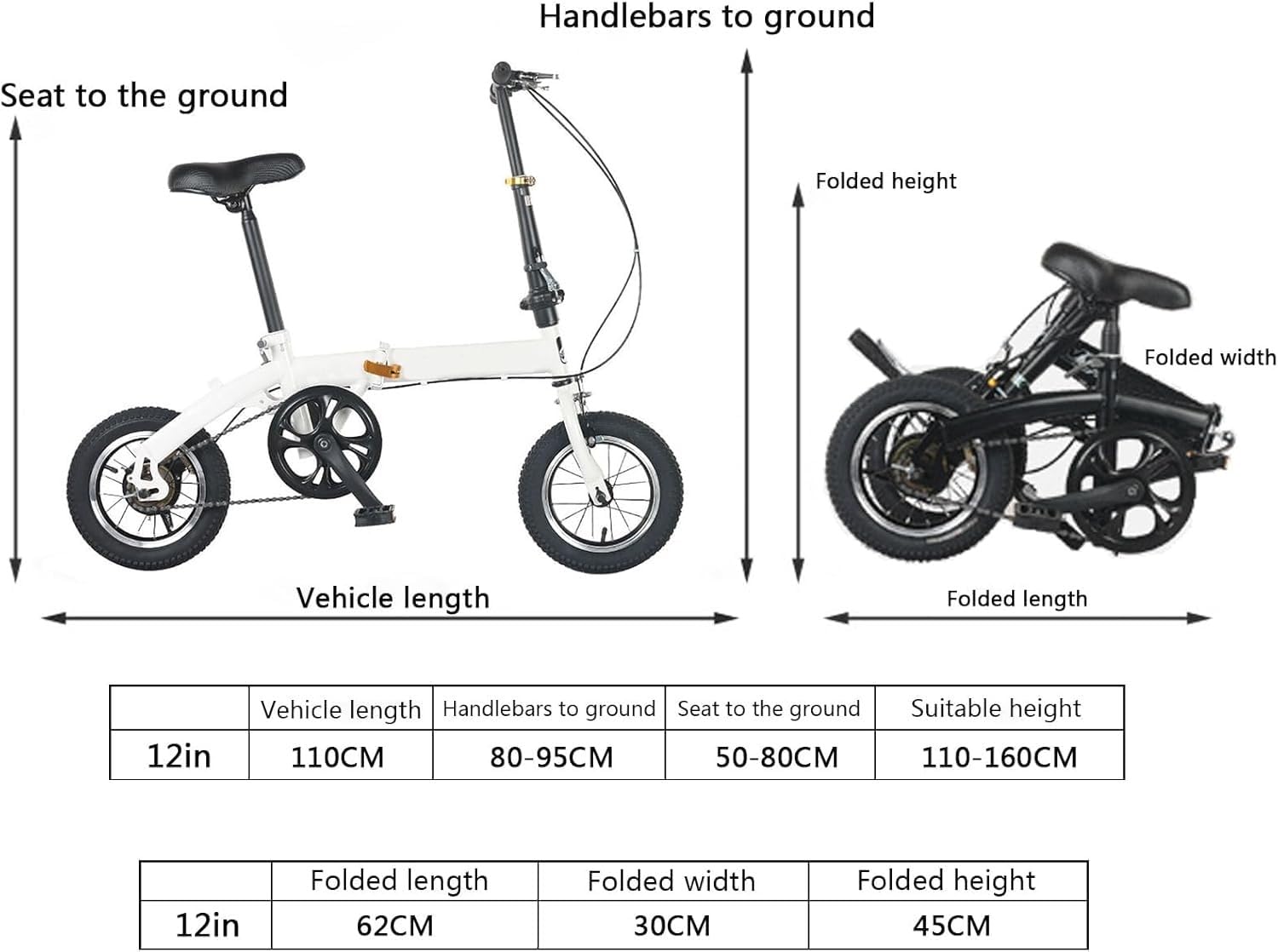 Vélo Pliant Alliage Léger 12/14", Frein Disque Vitesse Unique, Système Pliage Rapide, pour Les Déplacements Sportifs en Plein Air, Capacité Poids 200 Kg B,14in