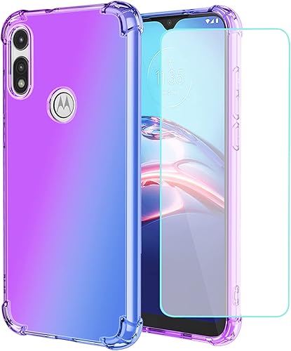 Funda para Moto E 2020, Motorola E 2020 con protector de pantalla de vidrio templado, degradado transparente, delgada, a prueba de golpes, TPU para