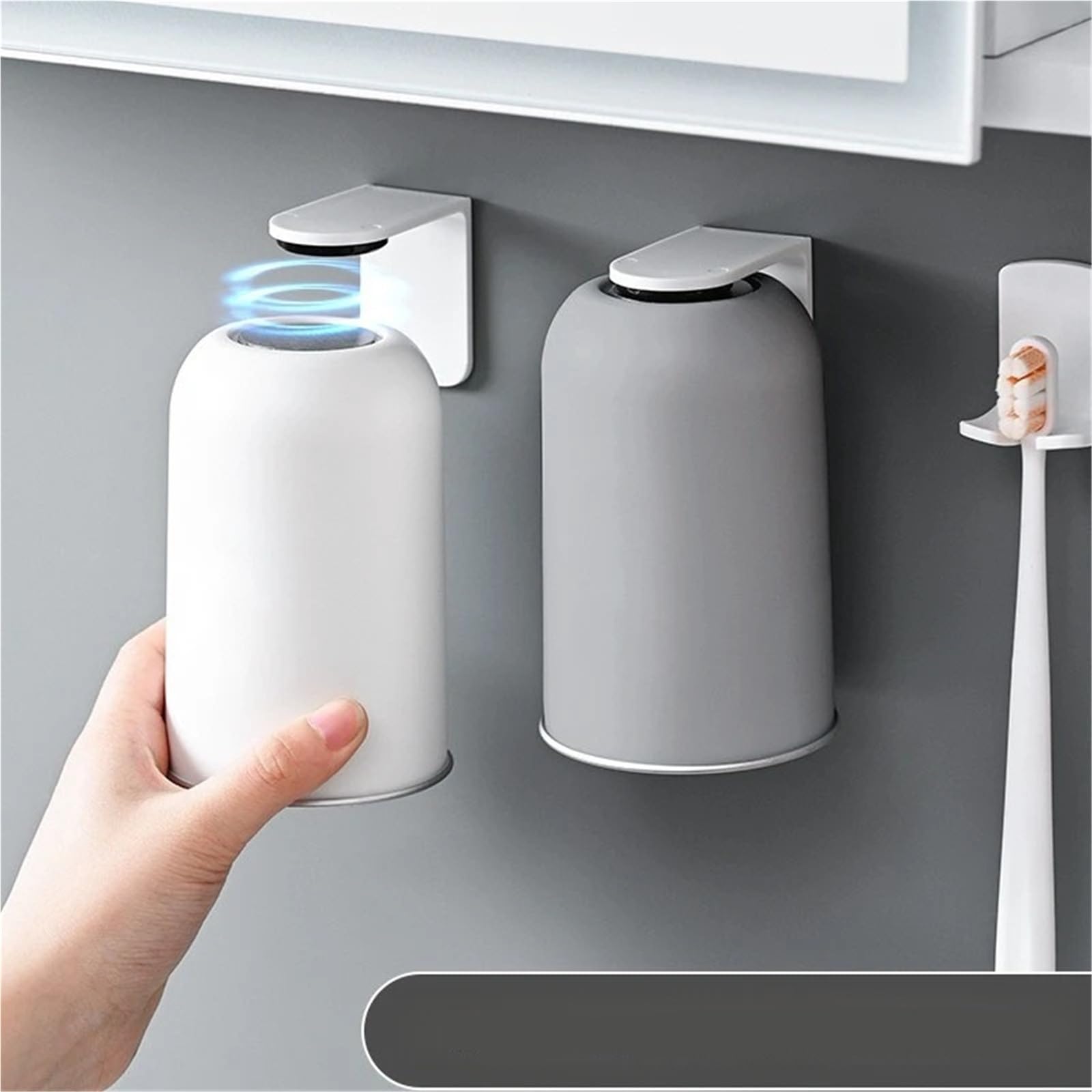Juego de Vasos for cepillos Dientes, diseño montado en la Pared, Ahorro Espacio, sin perforación, 1 Uds para Ducharse,Cepillarse Los Dientes