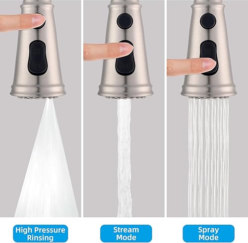 Vista 43 de Hibbent Reemplazo de cabezal de grifo de cocina extraíble, boquilla de cabezal rociador de cabezal de grifo de fregadero de cocina de 3 funciones