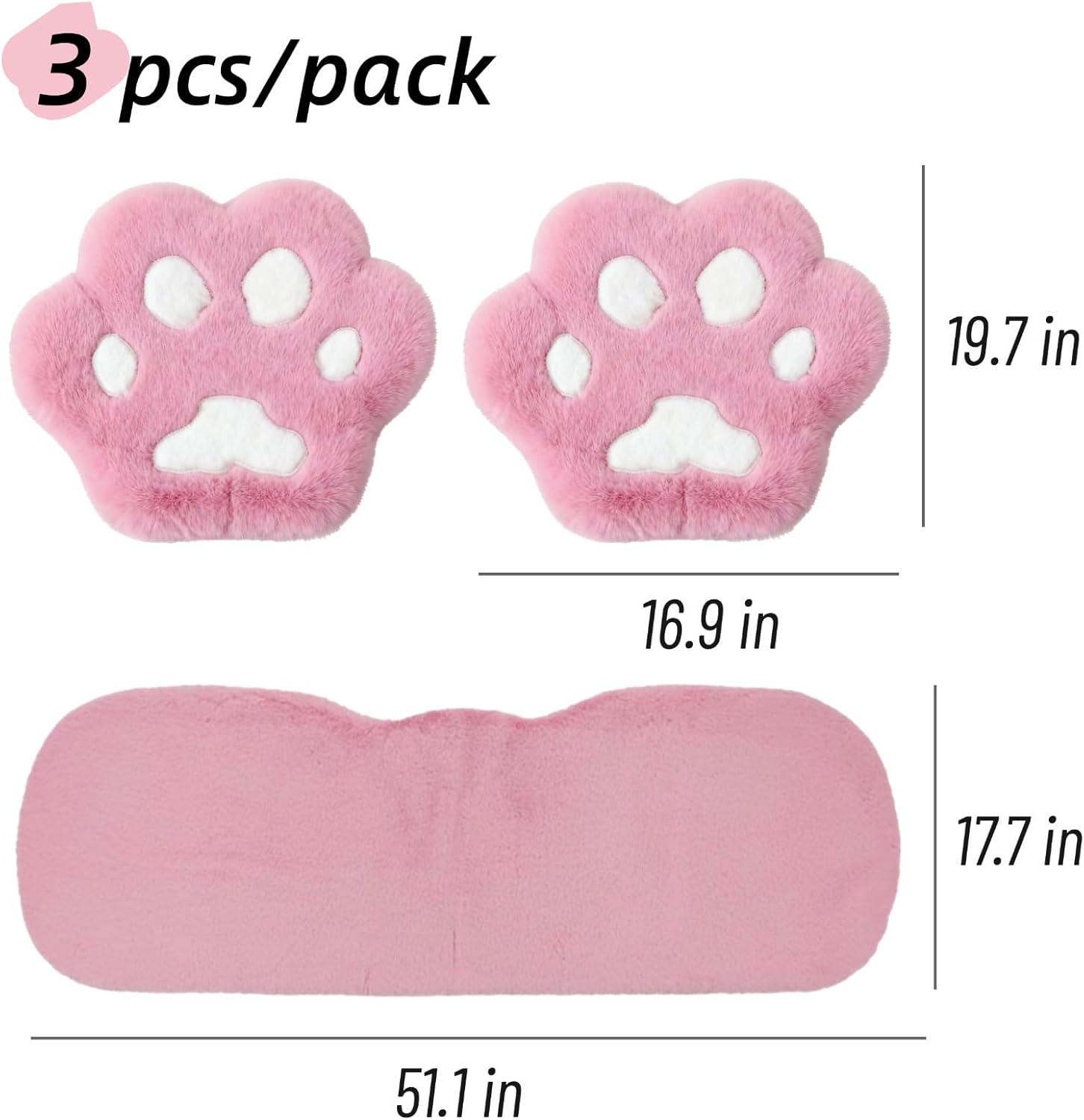 Fluffy Cat Paw Print Car Seat Cover for Universal Faux Sheepskin Fur Car Seat Covers Fuzzy Soft Plush Auto Seat Protector Pad (Light red, 2 Front Seat Cushions & 1 Rear Seat Cushion - 3pcs)