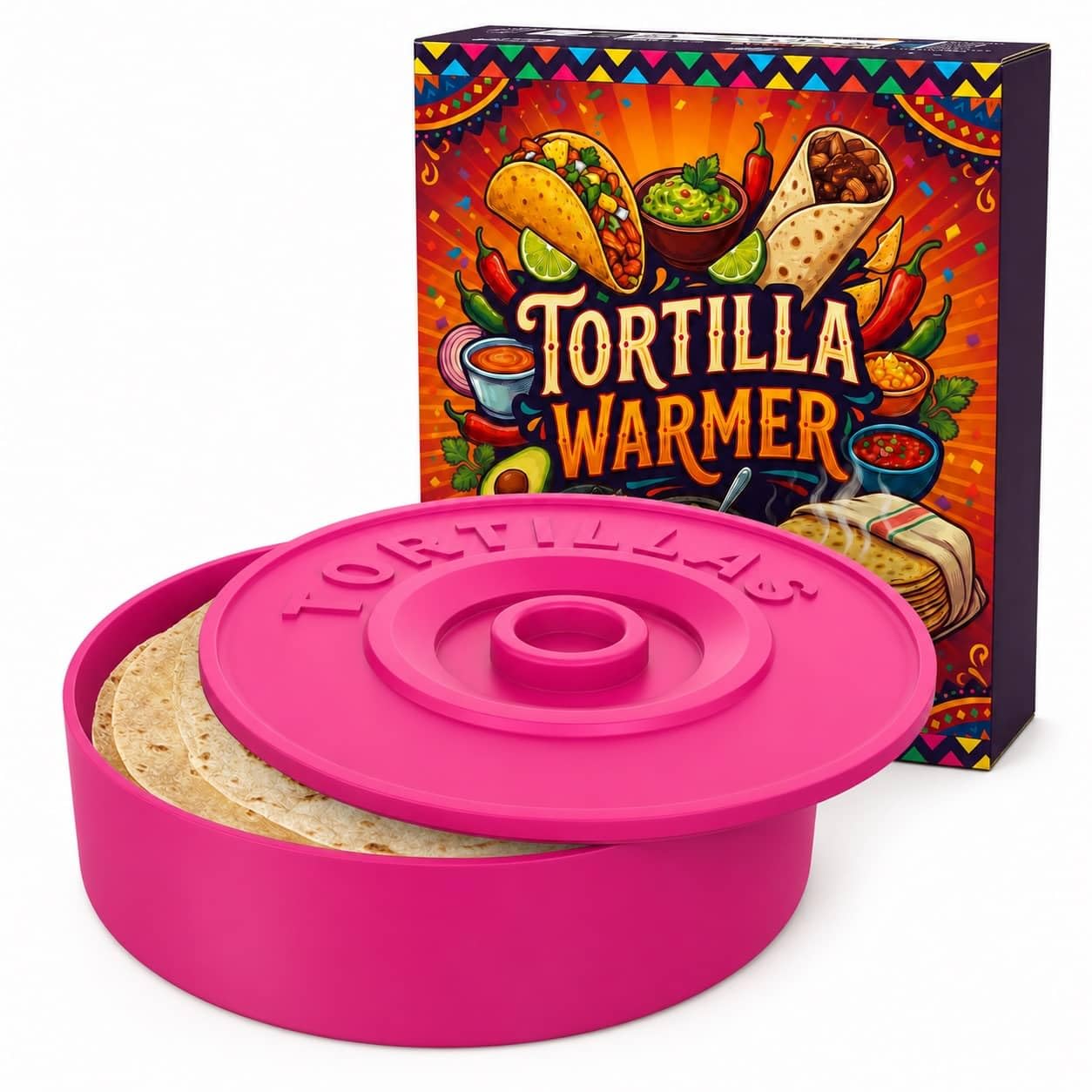 A Toda Leche Pink Mexican Tortilla Warmer - Tortilla Holder For Keeping Tortillas Warm - Tortilla Keeper For Taco Tuesday - Fajita Set - Burritos - Mexican Tacos - 8,5 Inch (Pink)