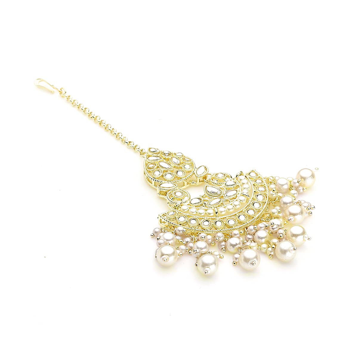 Plated Kundan Studded Beads Drop Maangtikka, Elegant Gift