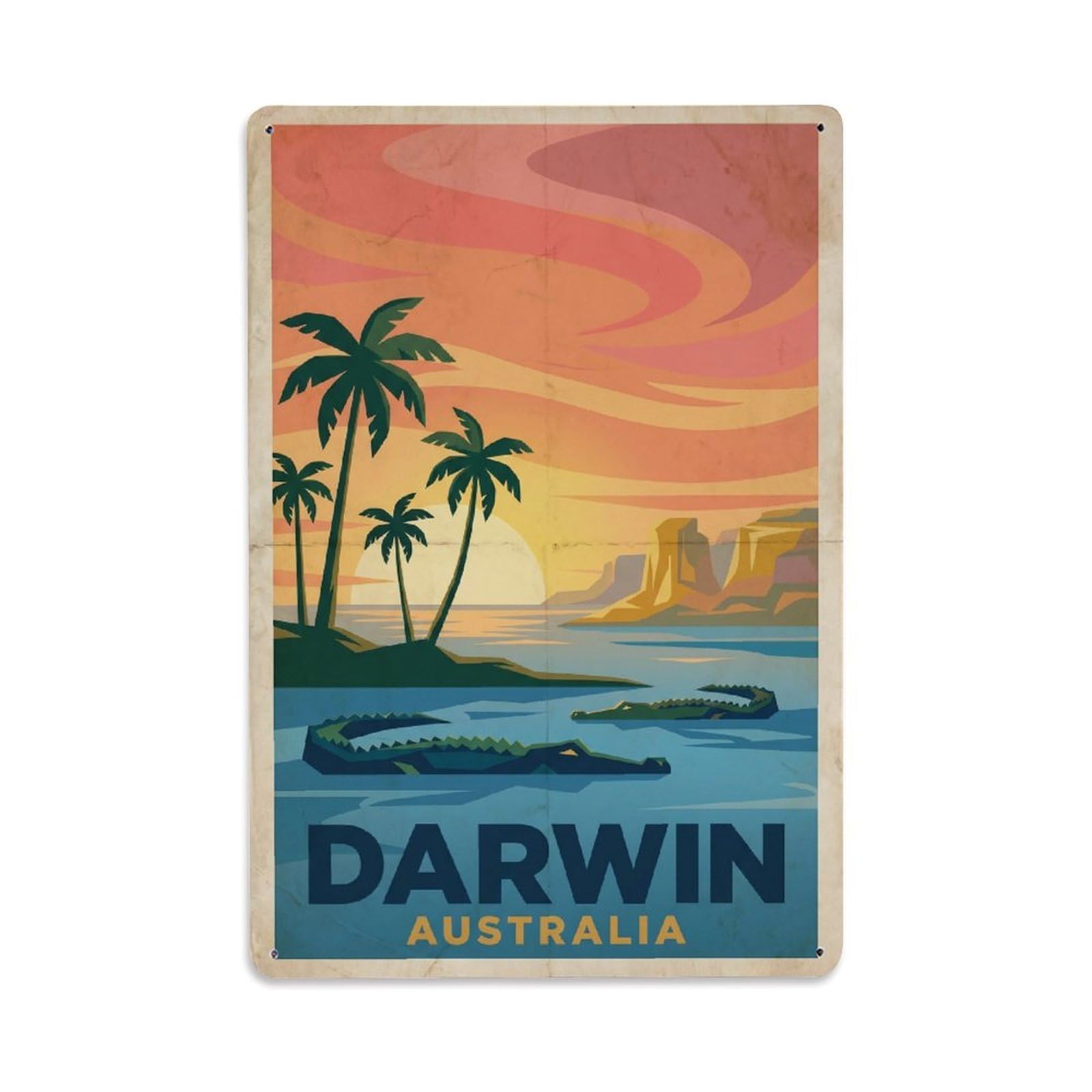 Vintage Travel Australia Darwin Metal Tin Sign Plaque Wall Decor for Cafe, Club Bar, Office, Garden Metal Poster 8x12Inch