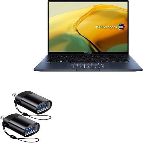 BoxWave Cable compatible con ASUS Zenbook 14 OLED (UX3402) - USB-C a A PortChanger (paquete de 2), USB tipo C OTG USB portátil - Negro pizarra
