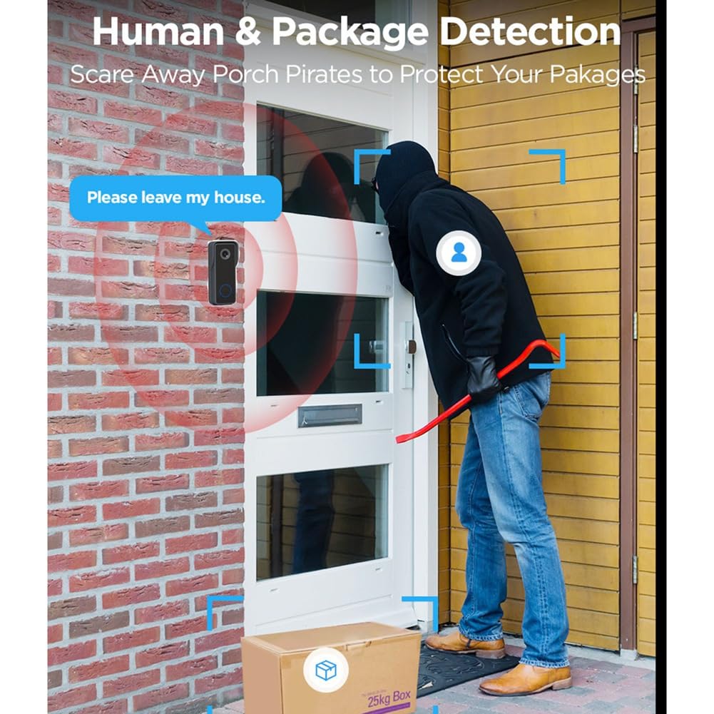 Cámara de Timbre Inalámbrica Timbrador de Video con Timbre Audio Bidireccional, Alerta Instantánea Visión, Detección de Humanos 2.4G Wi-Fi