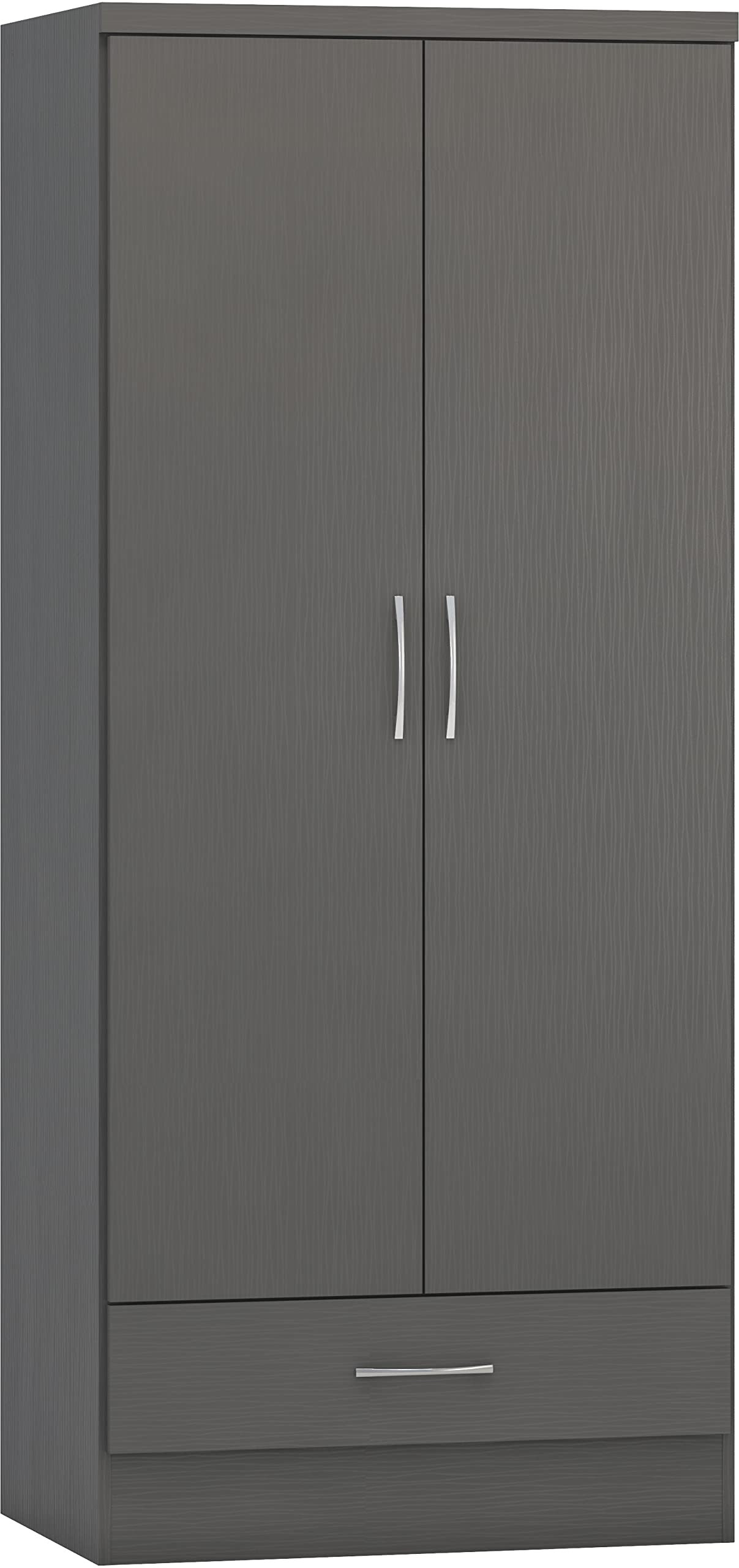 Seconique Nevada 2 Door 1 Drawer Wardrobe In 3D Effect Hanging Rail Storage Grey