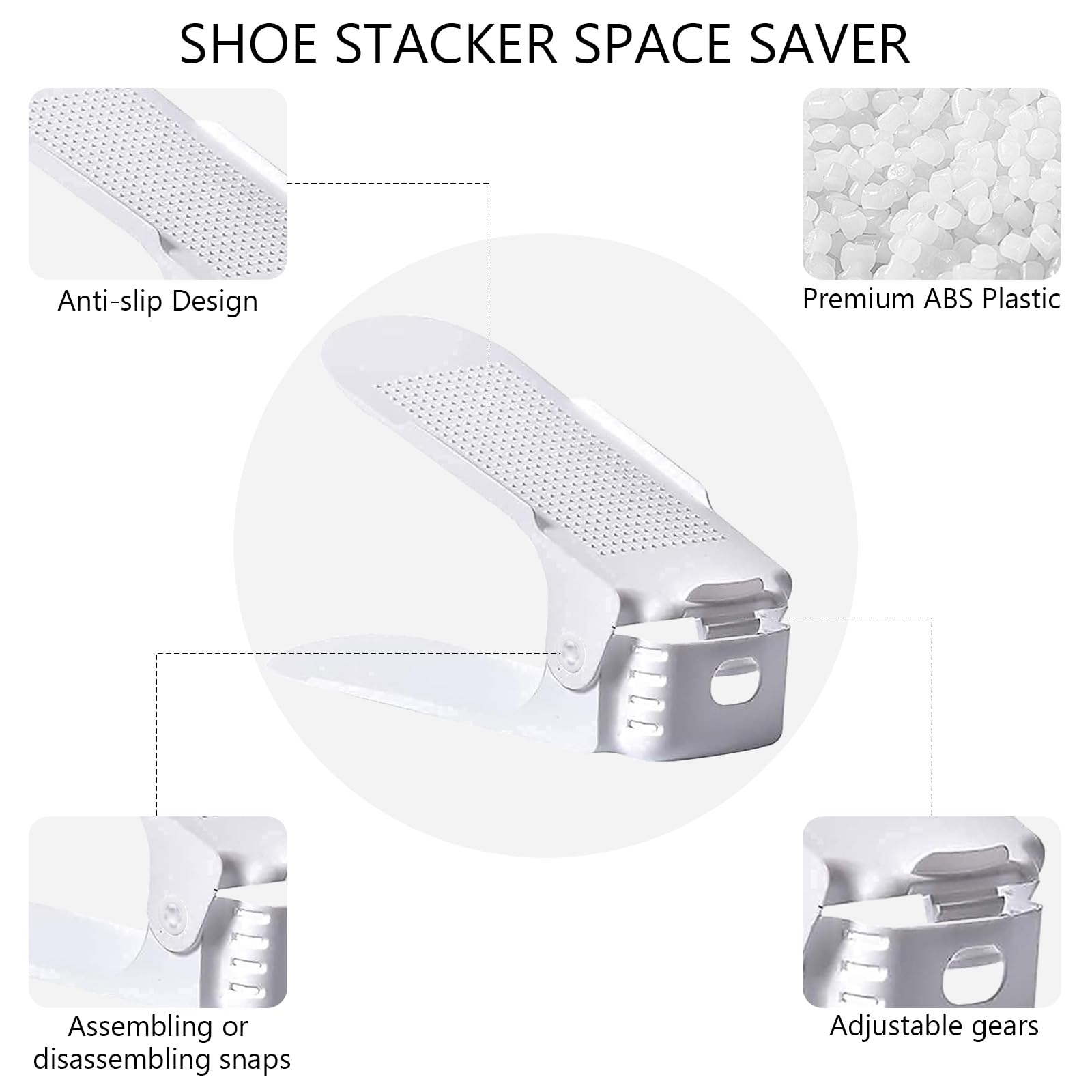 20 Pièces Rangement pour Chaussures, Support Chaussures Réglables, Rangement Chaussures gain de place 50%, Range Chaussure Antidérapant Chaussures Support Rack Plastique(Blanc)