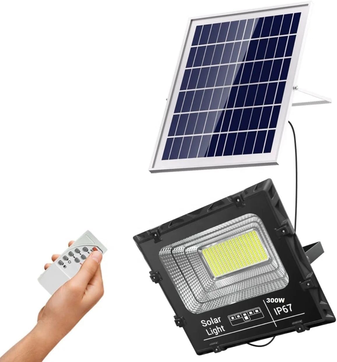 Generico Faretto LED Solare da Esterno 300W, Faro con Sensore Crepuscolare e LED Ultra Luminosi per Giardini, Cortili e Aree Esterne, Sesnsore di Movimento Casa,Giardino,Parcheggio,Strada