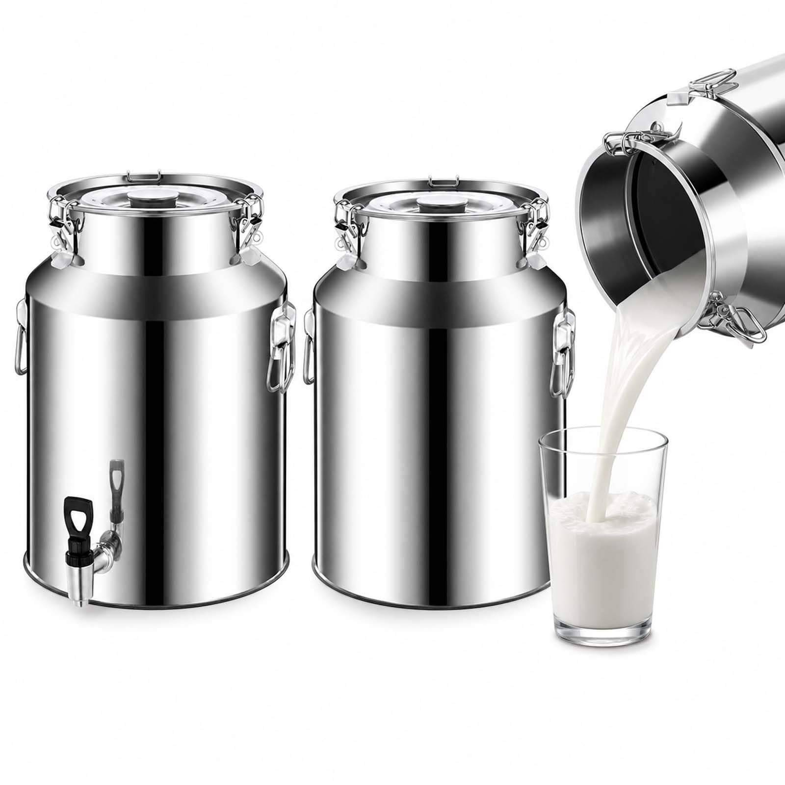Dispensador de Bebidas Independiente de Acero Inoxidable 304, 5L-88L Cubo Dispensador de Agua con Tapa Hermética y Grifo, Cántaro de Leche Antifugas para Jugo Vino Agua