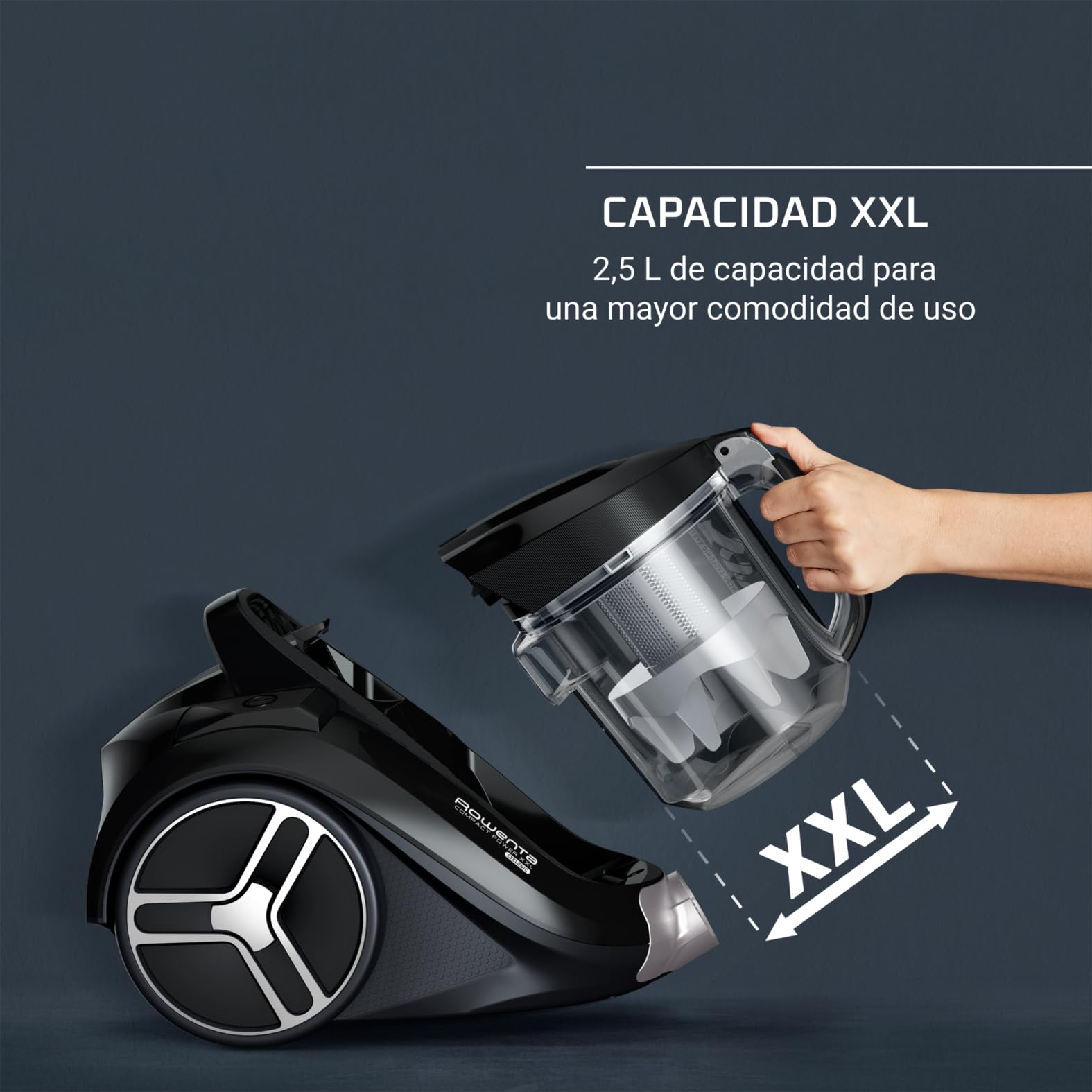 Rowenta Compact Power XXL - Aspiradora sin Bolsa compacta, Motor 900 W, filtración ciclónica 3 Niveles, depósito 2,5 L, Kit clásico + y diseño eficiente (Reacondicionado)