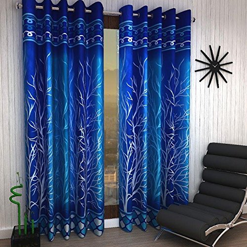 Image of Home Sizzler 4 Piece Eyelet Polyester Door Curtain Set - 7ft, Blue