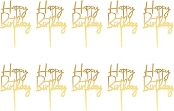 TOYANDONA 10 Pieces Happy Birthday Cake Toppers Acrylic Birthday Cupcake Toppers Cupcake Picks Dessert Toppers for Birthday Cake Decoration (Golden)