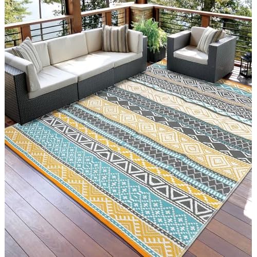 GarveeHome Outdoor Rug 8x10 Reversible Mats, Plastic Straw Rug, Modern Area Rug, Large Floor Mat and Rug for Outdoors, RV, Patio, Backyard, Deck, Picn