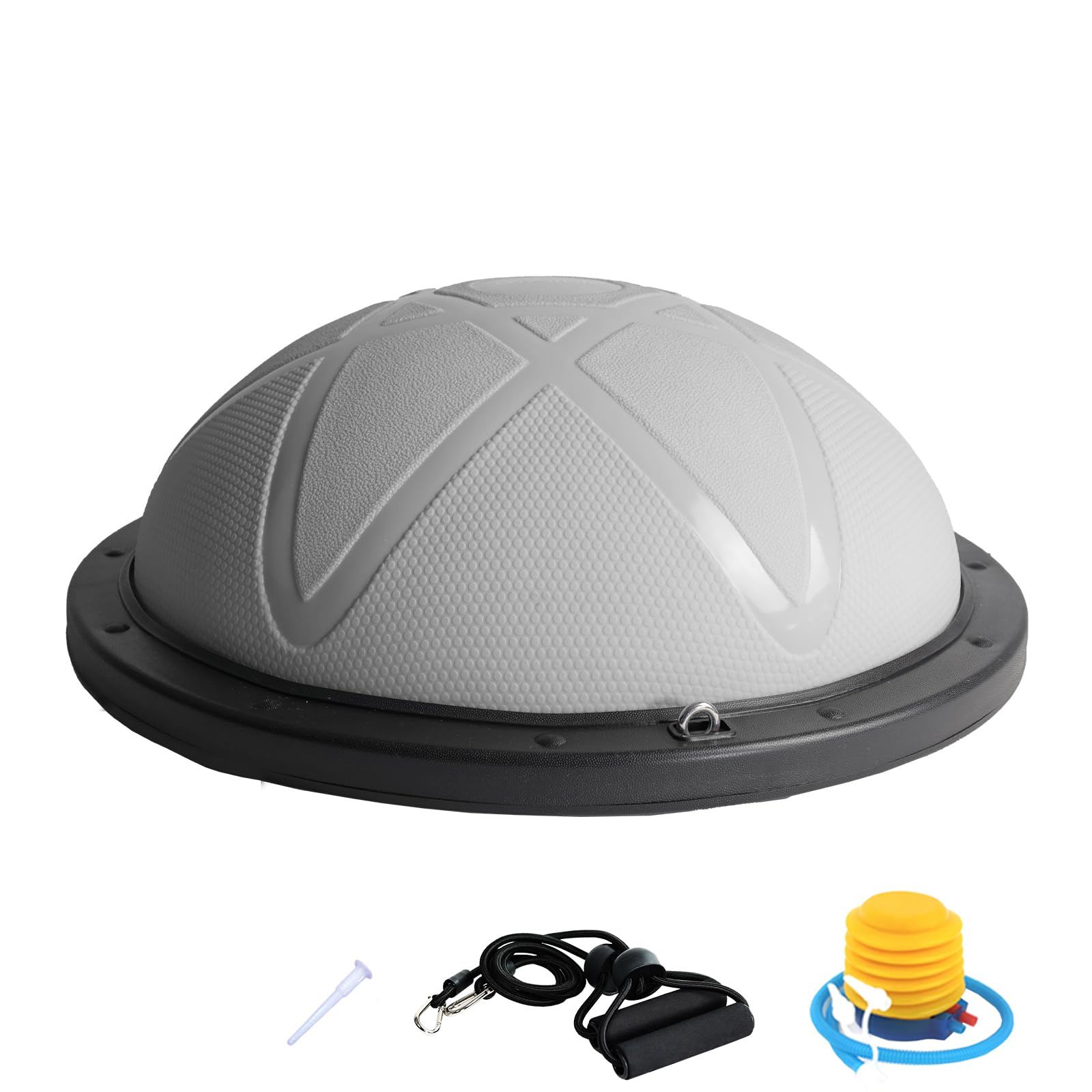 DH FitLife Balance Ball, Yoga Balance Trainer Φ60×22cm, Maximum Load 200 kg, Half Exercise Ball for Core, Balance & Strength Training, Balance Board with Pump and 2 Fitness Bands (Grey)