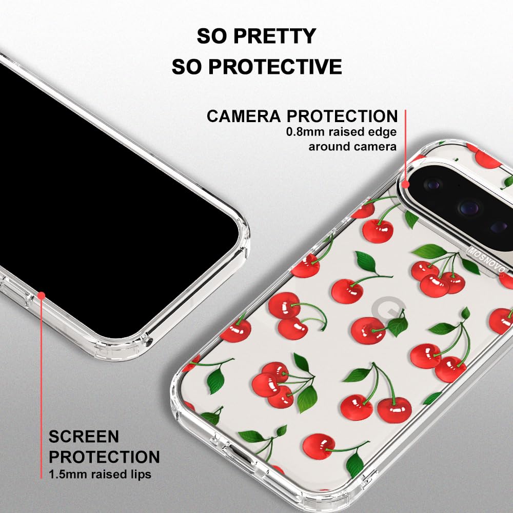 MOSNOVO Case for Google Pixel 10 & Pixel 10 Pro, [Buffertech 6.6ft Military-Grade Drop Protection] [Anti Peel Off Tech] Clear TPU Bumper Phone Case Cover Design - Cute Cherry — view 177