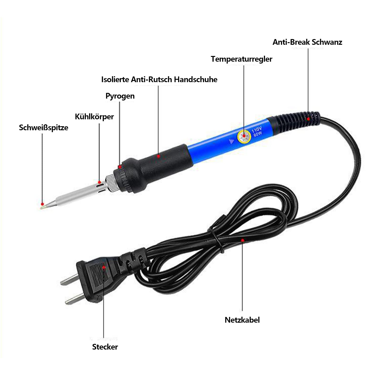 Juego de soldadores de 60 W con estaño, temperatura ajustable, interruptor de encendido/apagado, kit hierro 220 V 5 puntas, bomba desoldadora, soporte de soldadura, reparación de bricolaje