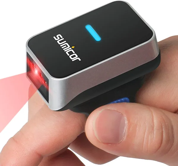 Sumicor Barcode Scanner 2D Bluetooth Wireless Ring Barcode Scanners, Portable Wearable Mini 1D & 2D Finger Bar Code Reader Work with Windows Mac OS iOS Android (2D)