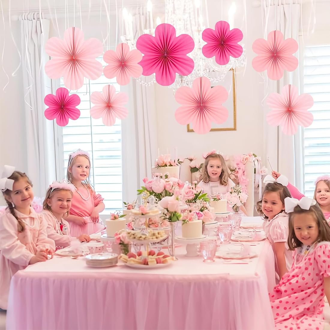 Set 9 Ventagli Di Carta Fiori Appesi - Decorazione Per Feste Compleanni Matrimoni - Foto 10