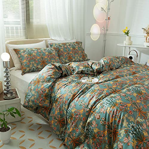 Vintage Floral Duvet Cover Queen Garden Flower Duvet Cover Luxury Soft Cotton Floral Comforter Cover Chic Boho Flower Botanical Bedding Set With Zipper Closure Girl Women Cotton Floral Quilt Cover #TOP7