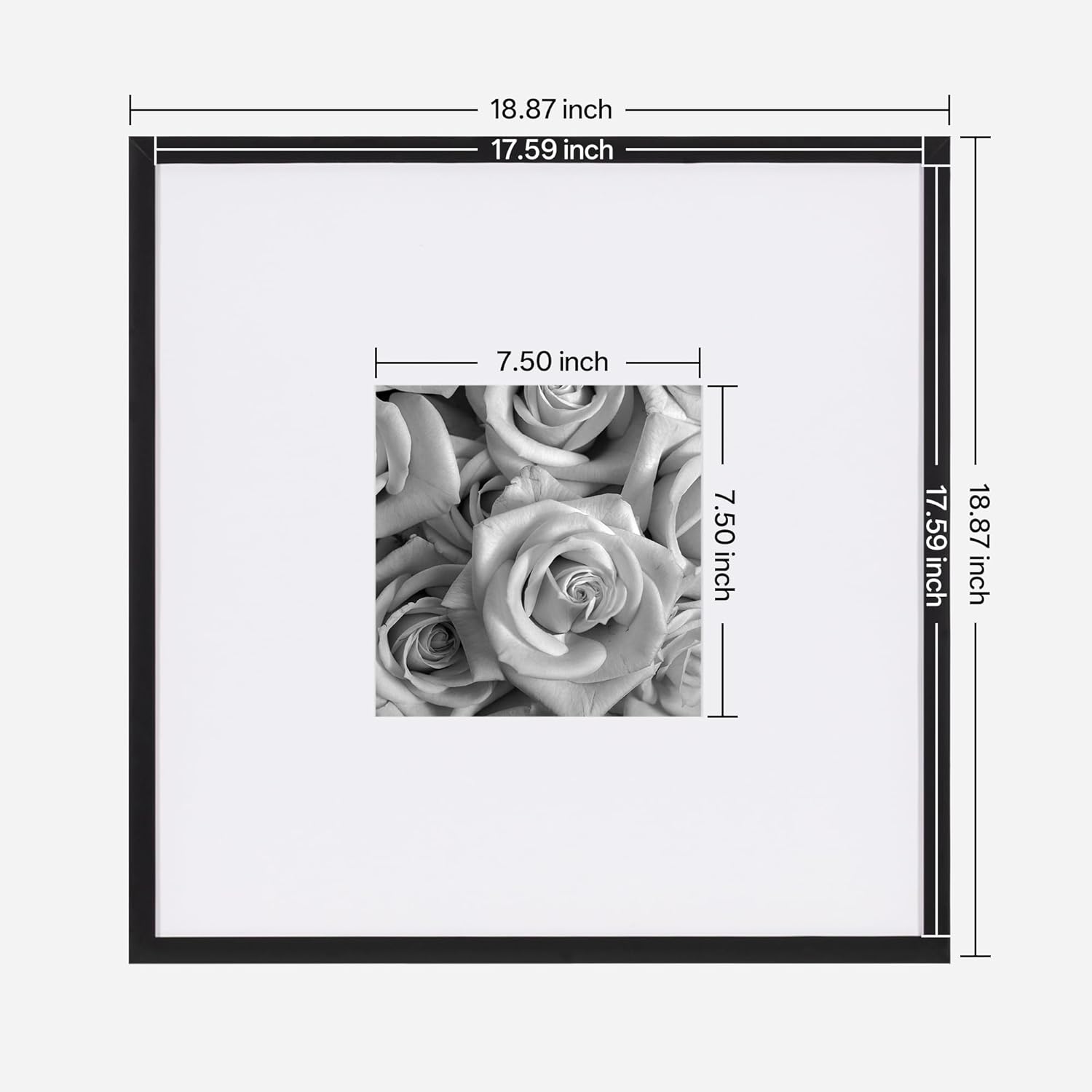 eletecpro Gallery Wall Frame Set of 6, 18x18 Inch Square Black Frames with 8x8 Mat, Scratch-Resistant Finish for Modern Home Decor