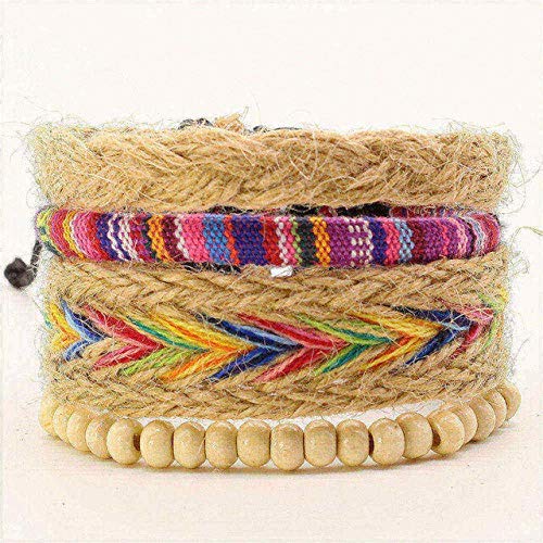 LANGMAN Bracelet Hand Jewelry 4 Pieces/Set of Beads Hand-Woven Men'S Leather Bracelet Ladies Jewelry Accessories