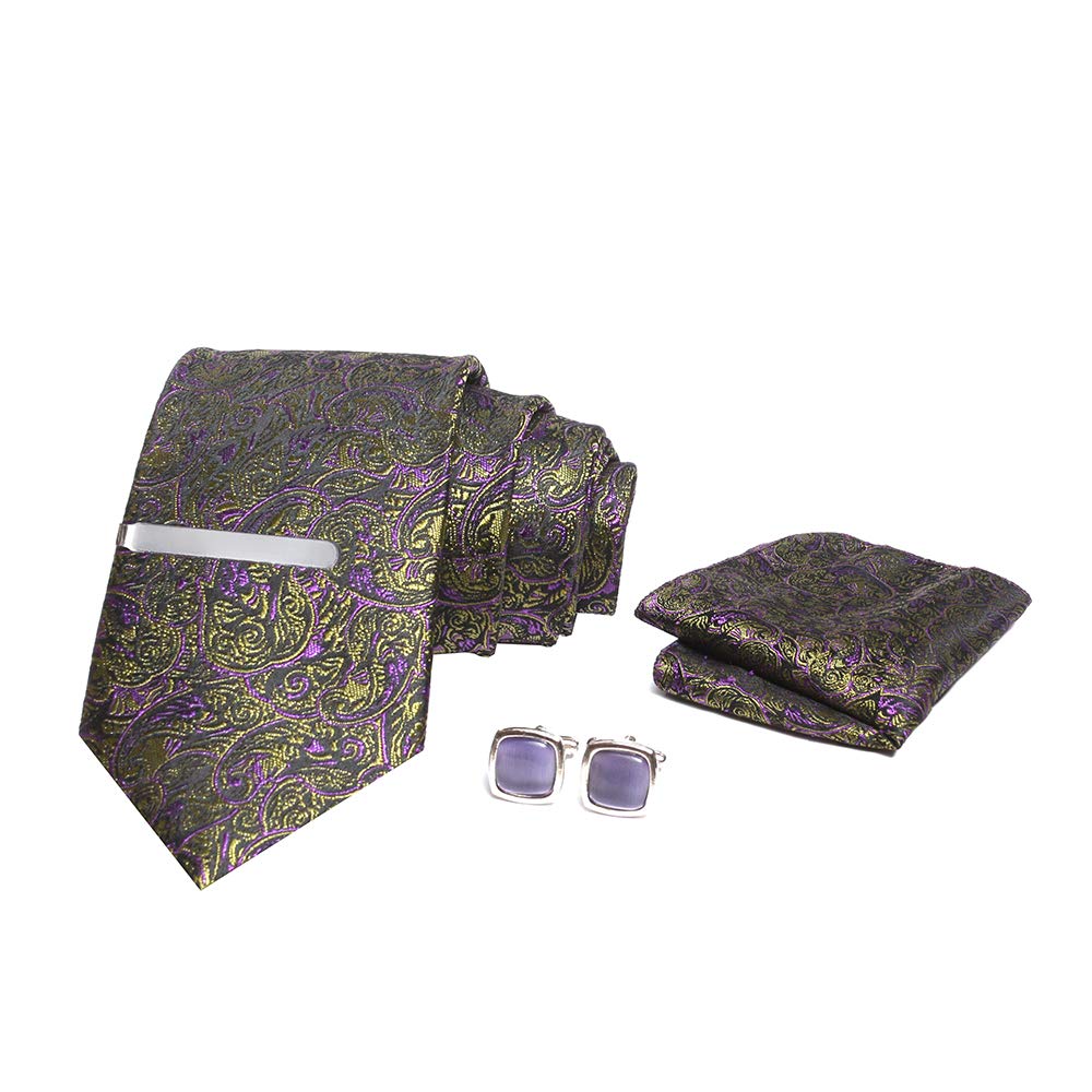 Axlon men's Necktie Pocket Square Cufflink (Free Size-Multicolor)