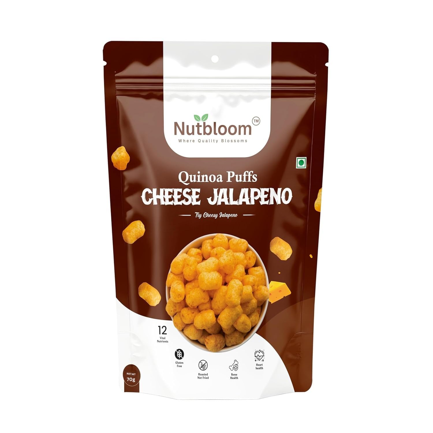 Nutbloom Quinoa Puffs Crunchy, Protein-Rich, Gluten-Free Baked Snack for Guilt-Free Munching (70 gm, Cheese Jalapeño)-image-15