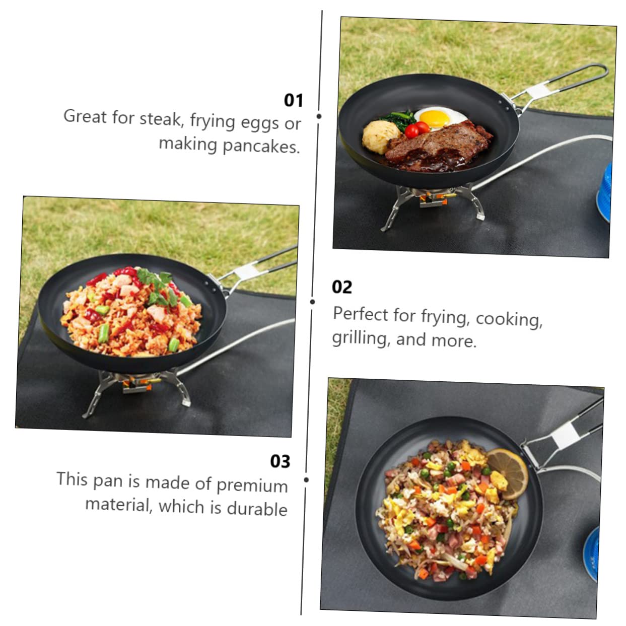 Bratpfannen, 3 Stück, 9 Bratpfannen, Grillpfannen for Backofen, Induktionskochfeld, Campingpfannen, gebratenes Campingkochgeschirr, Camping-Grillpfanne, Mini-Wok, Herd, Grillpfanne