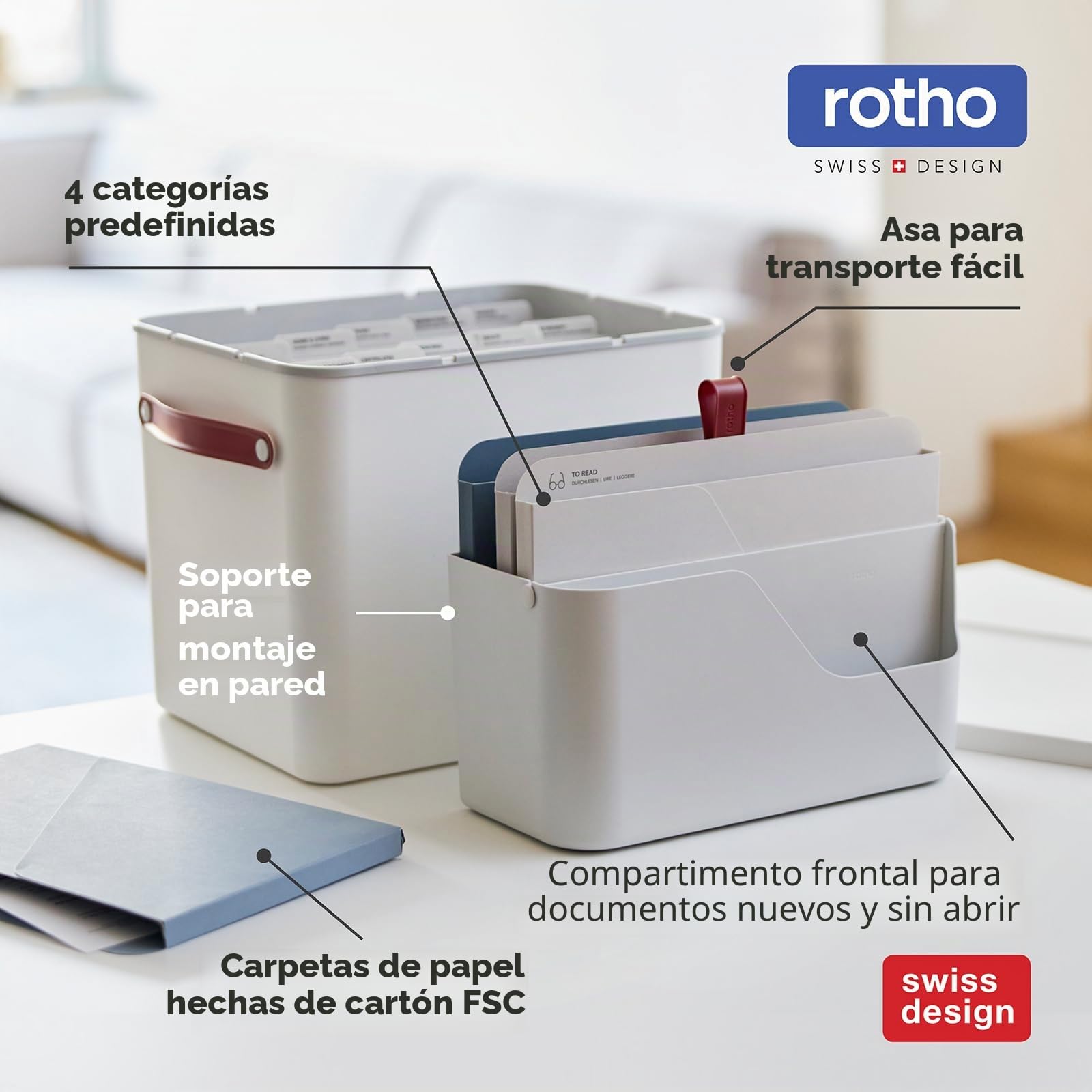 Rotho MyPaper - Organizador de documentos My Paper Plus, plástico (PP) sin BPA, blanco, (36,4 x 16,8 x 31,7 cm)