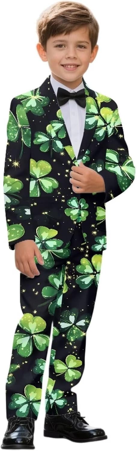 Boy's Formal Suits Set Boys Long Sleeve Blazers with Adjustable Waist Dress Pants Formal Party Holiday Costumes
