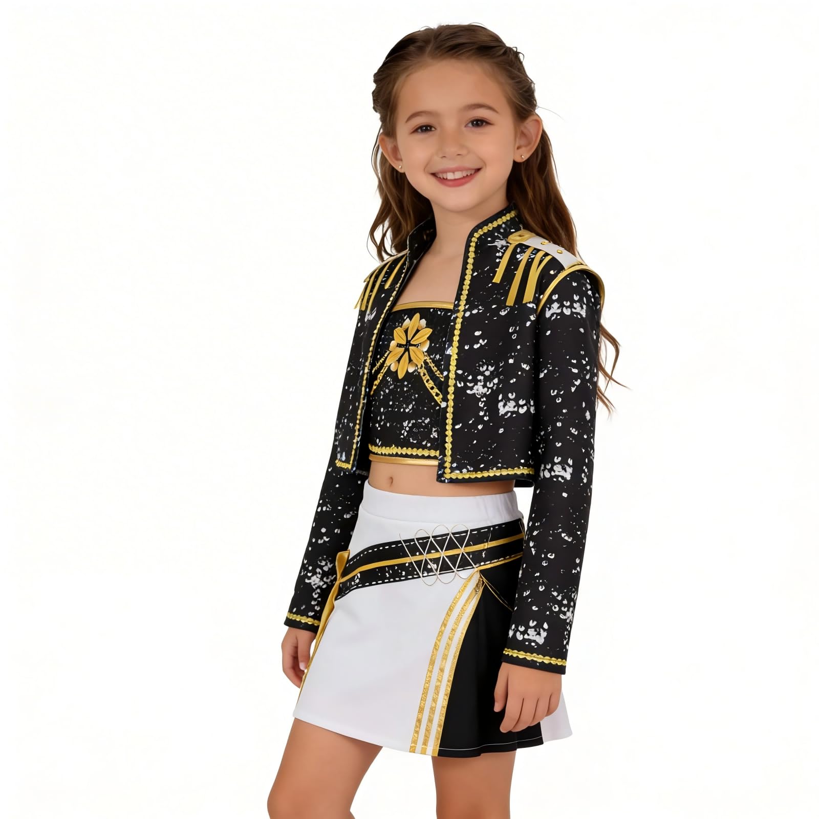 Girls Costume Set, Kpop Black Gold Stage Outfit Set Corps Performance Accessories