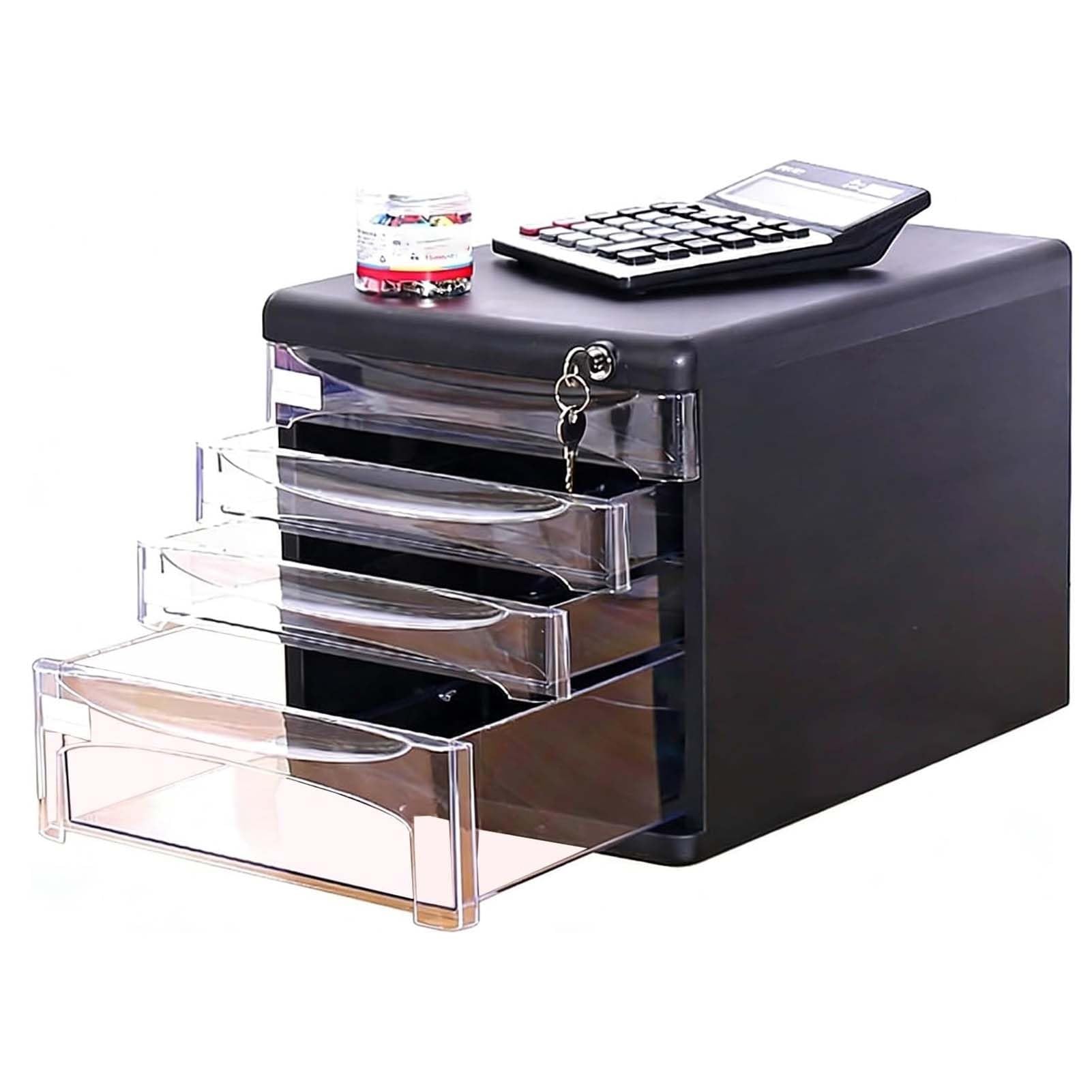 GUODDM 4-Tier Lockable Clear Drawer Filing Cabinet - A4 Plastic Document Organizer, For Office/Home, Desktop File Storage Box For Paper, Records & Supplies