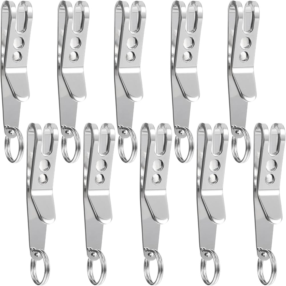 Kueohse Multipurpose Stainless Steel Belt Clips, 10-Pack Deep Carry Pocket Clips For Keys And Gear