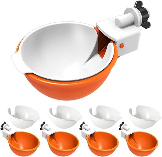 Large Automatic Chicken Waterer Cups with Inserts, Chicken Water Feeder Suitable for Chicks, Duck, Goose, Turkey and Bunny, DIY Poultry Water Feeder Kit (5 Pack-Orange)